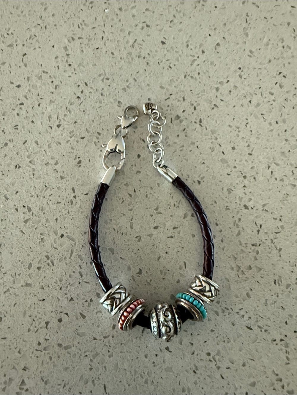 Silver-Accent Brown Braided Leather Bead Bracelet